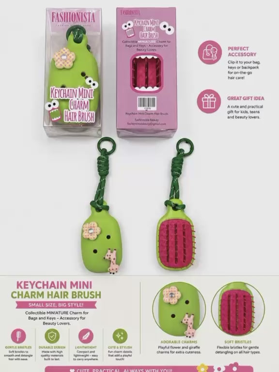 FASHIONISTA Keychain Mini Charm Hair Brush- GREEN